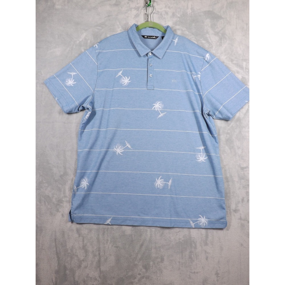 Travis Matthew Polo Shirt Men's XXL Blue Striped/ Palm Trees Short Sleeve